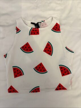 Forever 21 White Tank Top with Red Watermelon Print